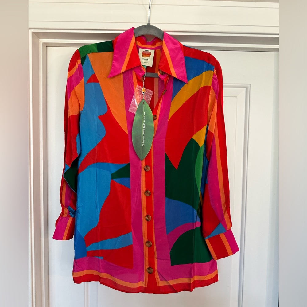 FarmRio silk blouse sz xs.